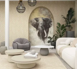 Fototapete Elefant Aquarelloptik Beige Anthrazit 33098