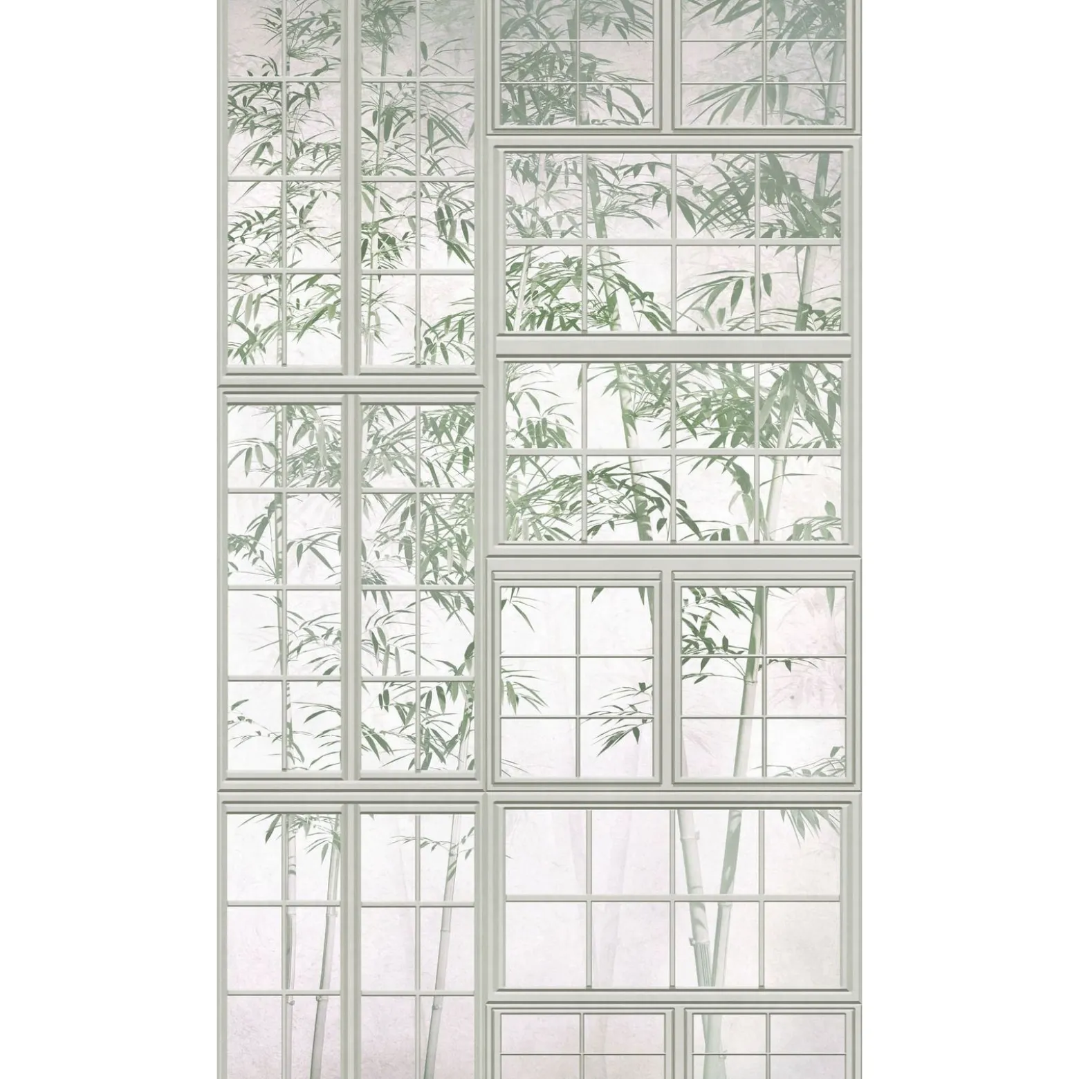 Fototapete Fenster Bambus Floral Creme Grün 39846-1