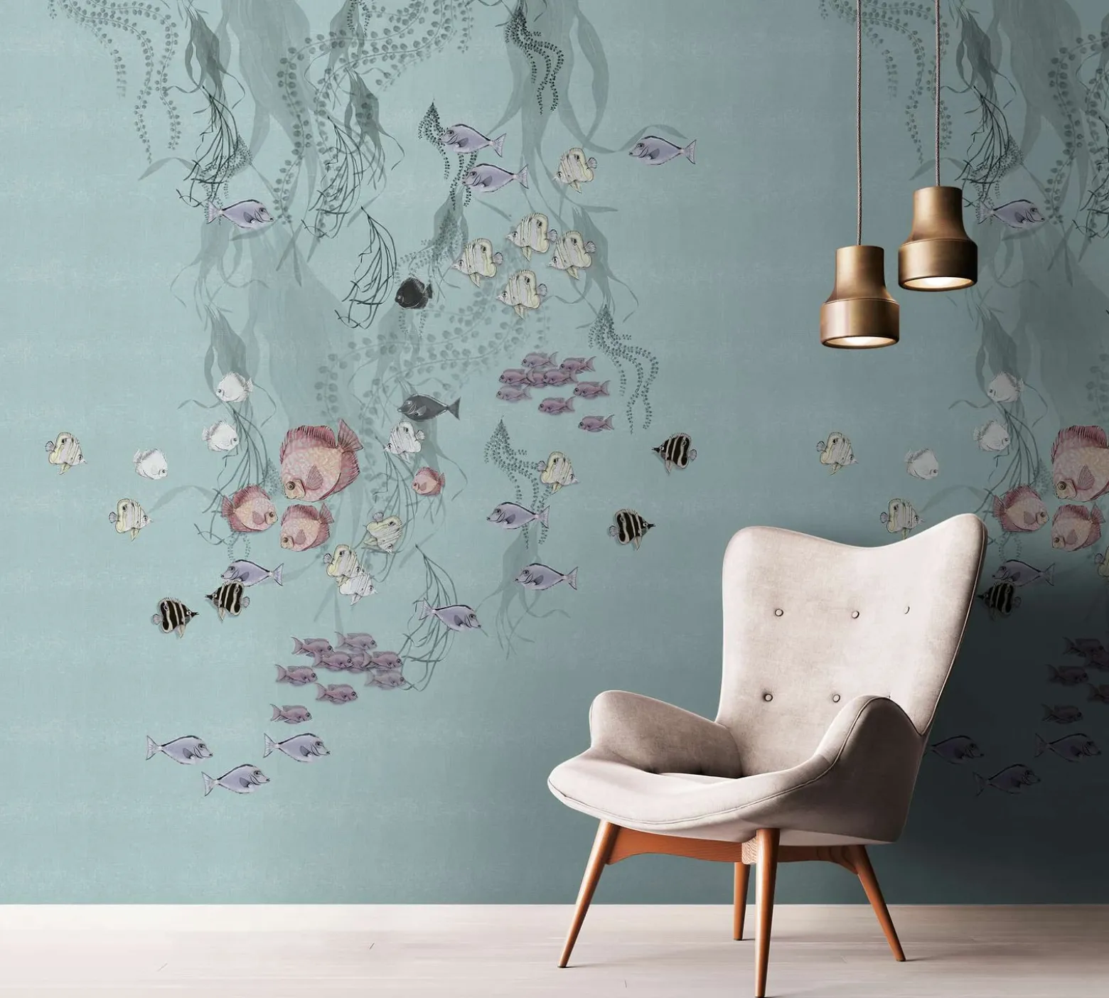 Fototapete Fische Unterwasser Meer grau-blau Marburg