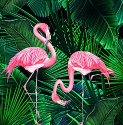 Fototapete Flamingos Blätter Floral grün rosa Marburg