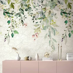 Fototapete Floral Betonoptik Beige Grün 42176