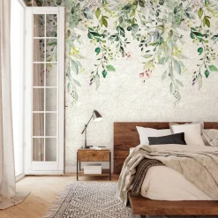 Fototapete Floral Betonoptik Beige Grün 42176