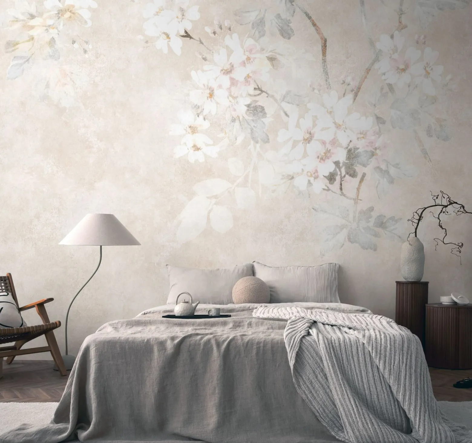 Fototapete Floral Betonoptik Beige Creme 39919-1