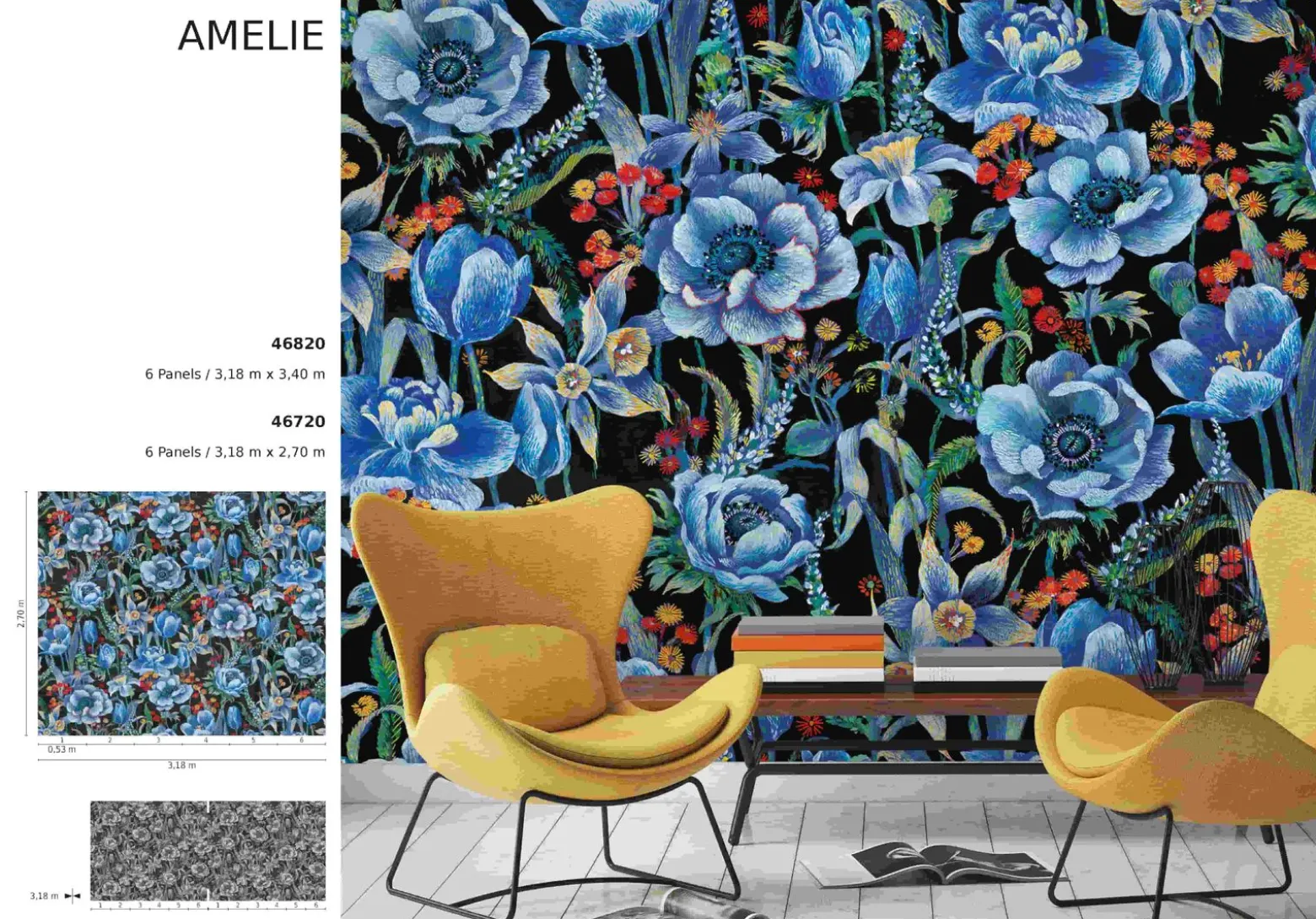 Fototapete Floral Blumen Blüten schwarz blau Marburg