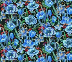 Fototapete Floral Blumen Blüten schwarz blau Marburg