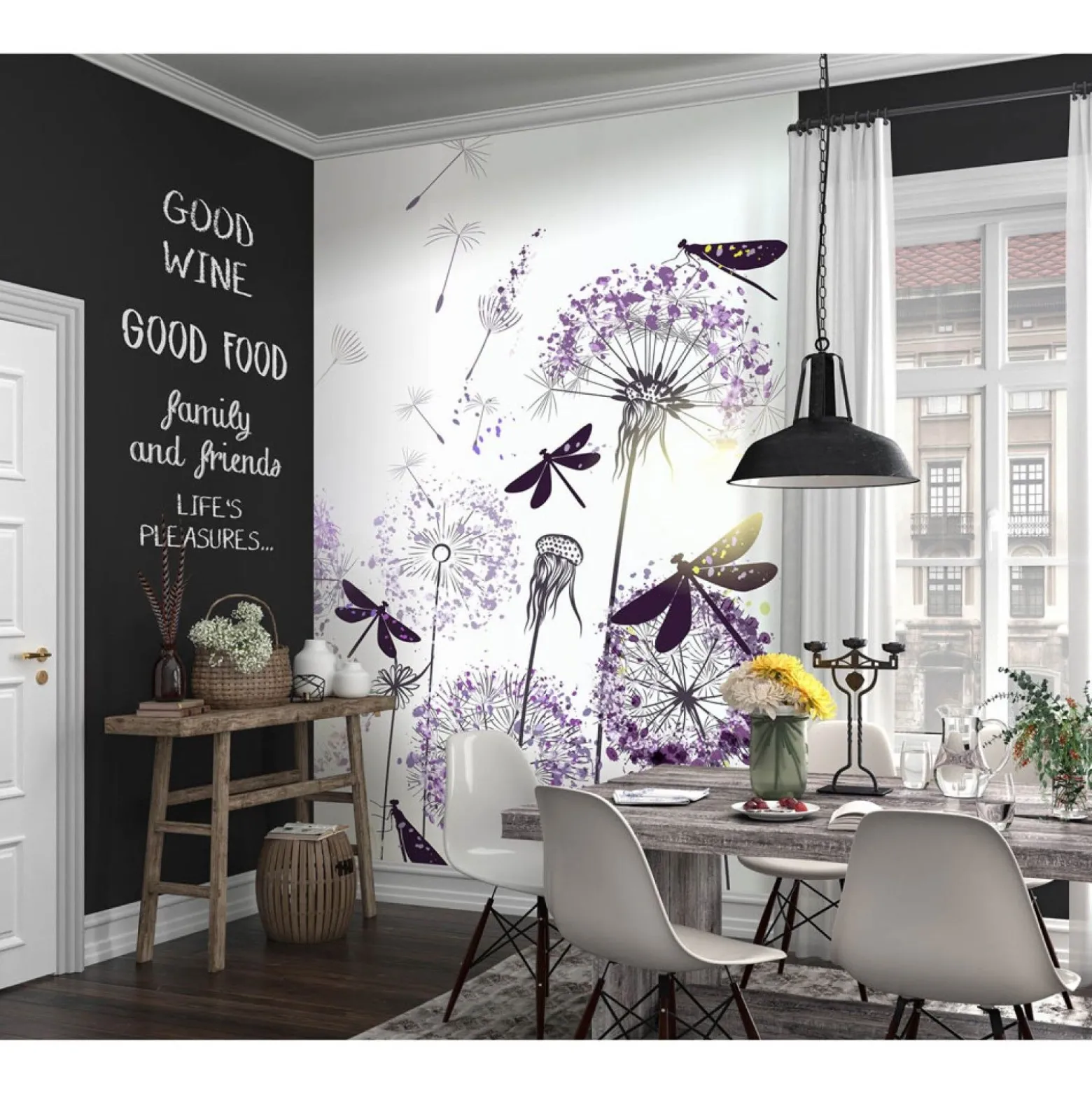 Fototapete Floral Blumen Libellen Weiß Lila 2520N-82