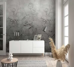 Fototapete Floral Illustration Grau Braun 81602