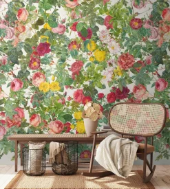 Fototapete Floral Landhaus Grün Rosa Creme 39864-1