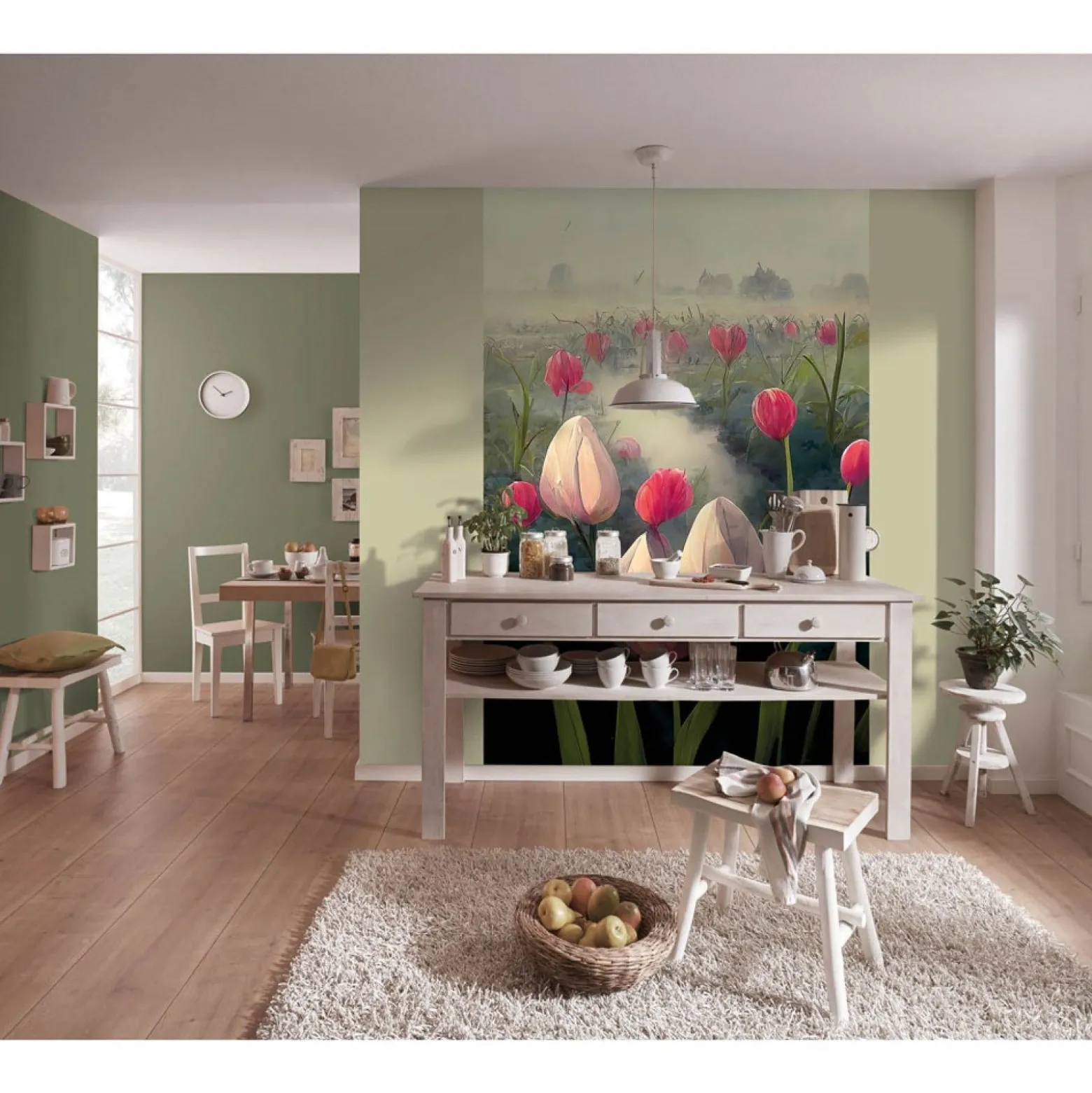 Fototapete Floral Tulpen Nebel Grau Rosa 2523N-81