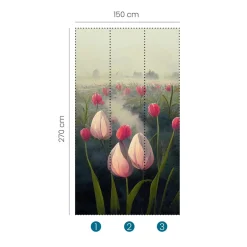 Fototapete Floral Tulpen Nebel Grau Rosa 2523N-81