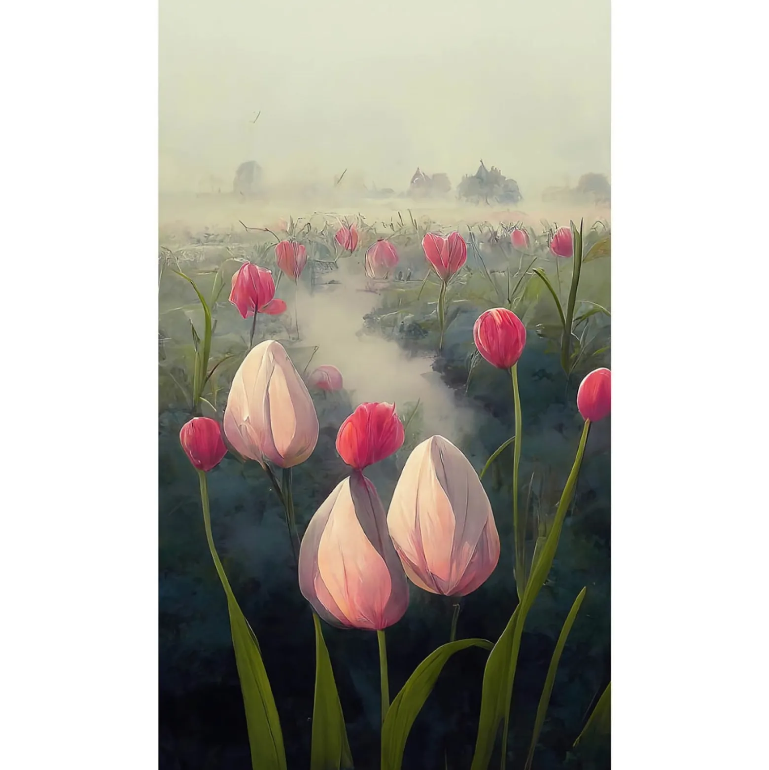 Fototapete Floral Tulpen Nebel Grau Rosa 2523N-81