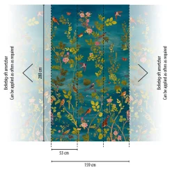 Fototapete Floral Vögel Blätter Blau Grün Rosa 79216-3