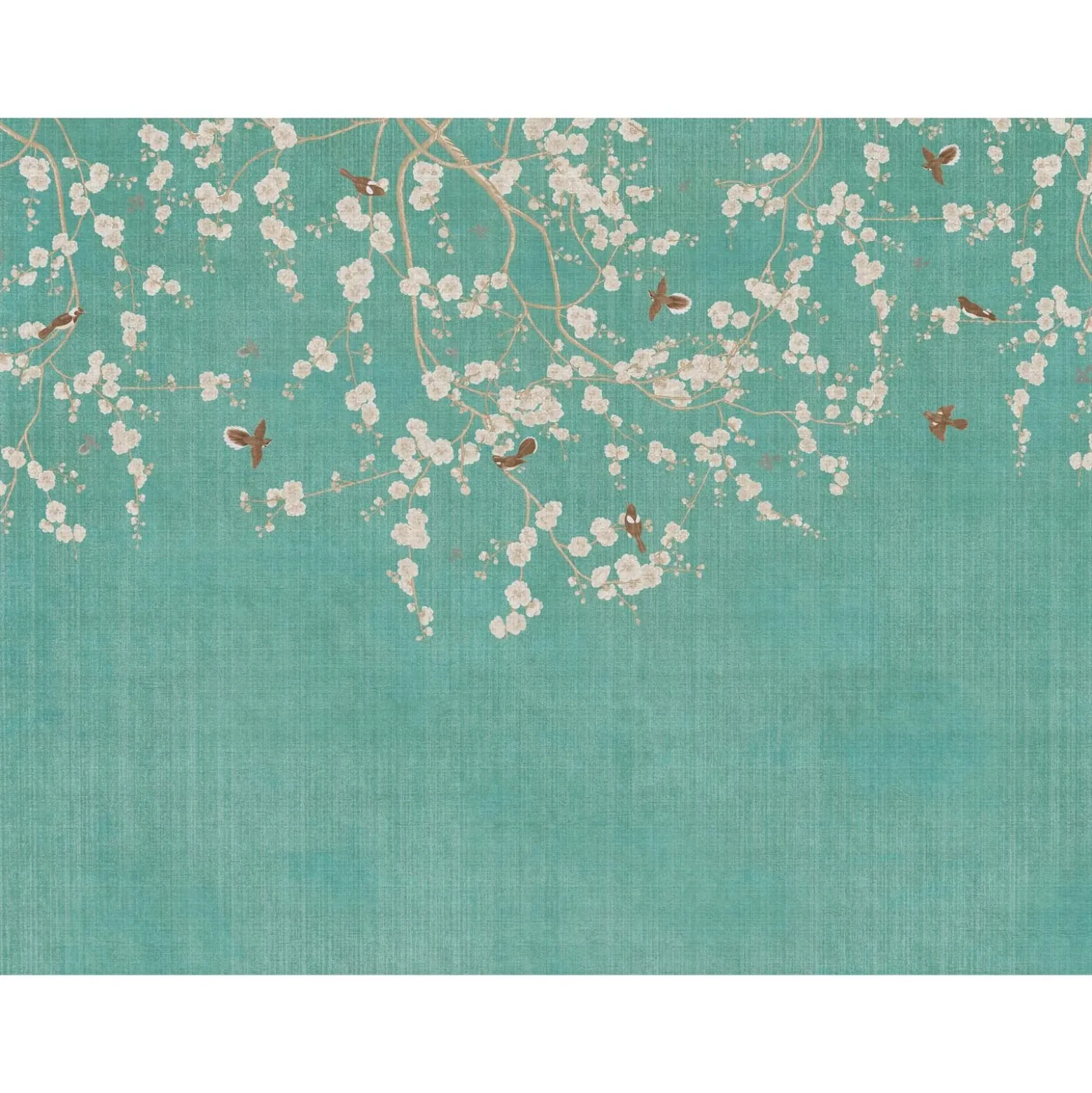 Fototapete Floral Vögel Textiloptik Blau Creme 39921-1