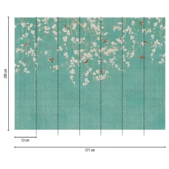 Fototapete Floral Vögel Textiloptik Blau Creme 39921-1