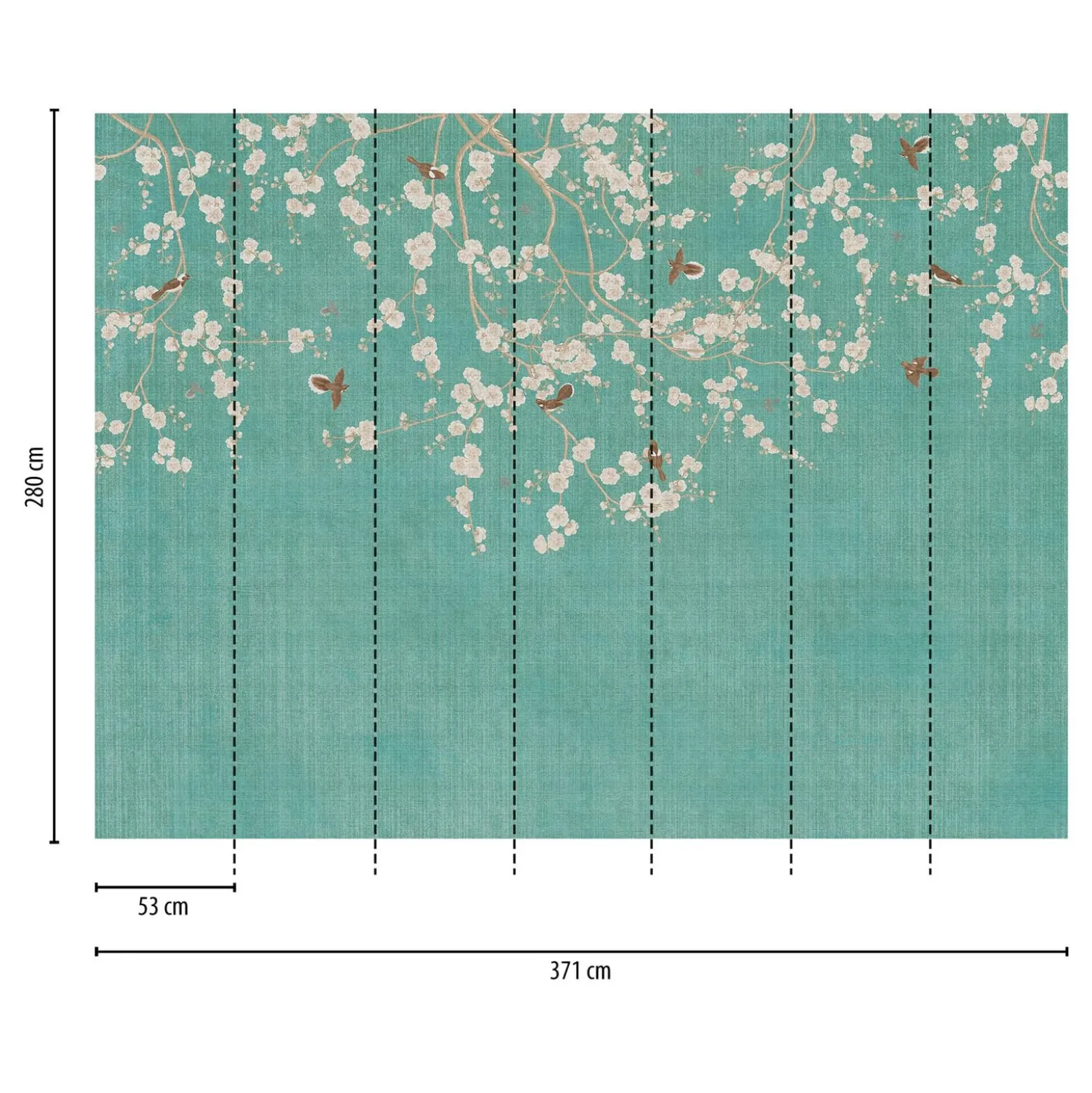 Fototapete Floral Vögel Textiloptik Blau Creme 39921-1