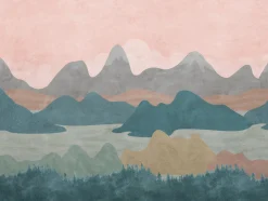 Fototapete Gebirge Illustration Grün Rot Grau ML6801