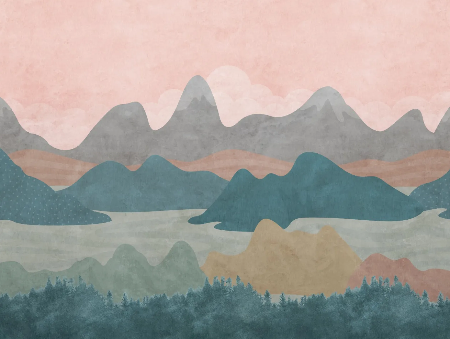 Fototapete Gebirge Illustration Grün Rot Grau ML6801