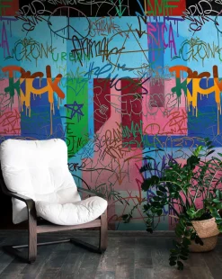 Fototapete Graffiti Abstrakt Blau Bunt 39824-1