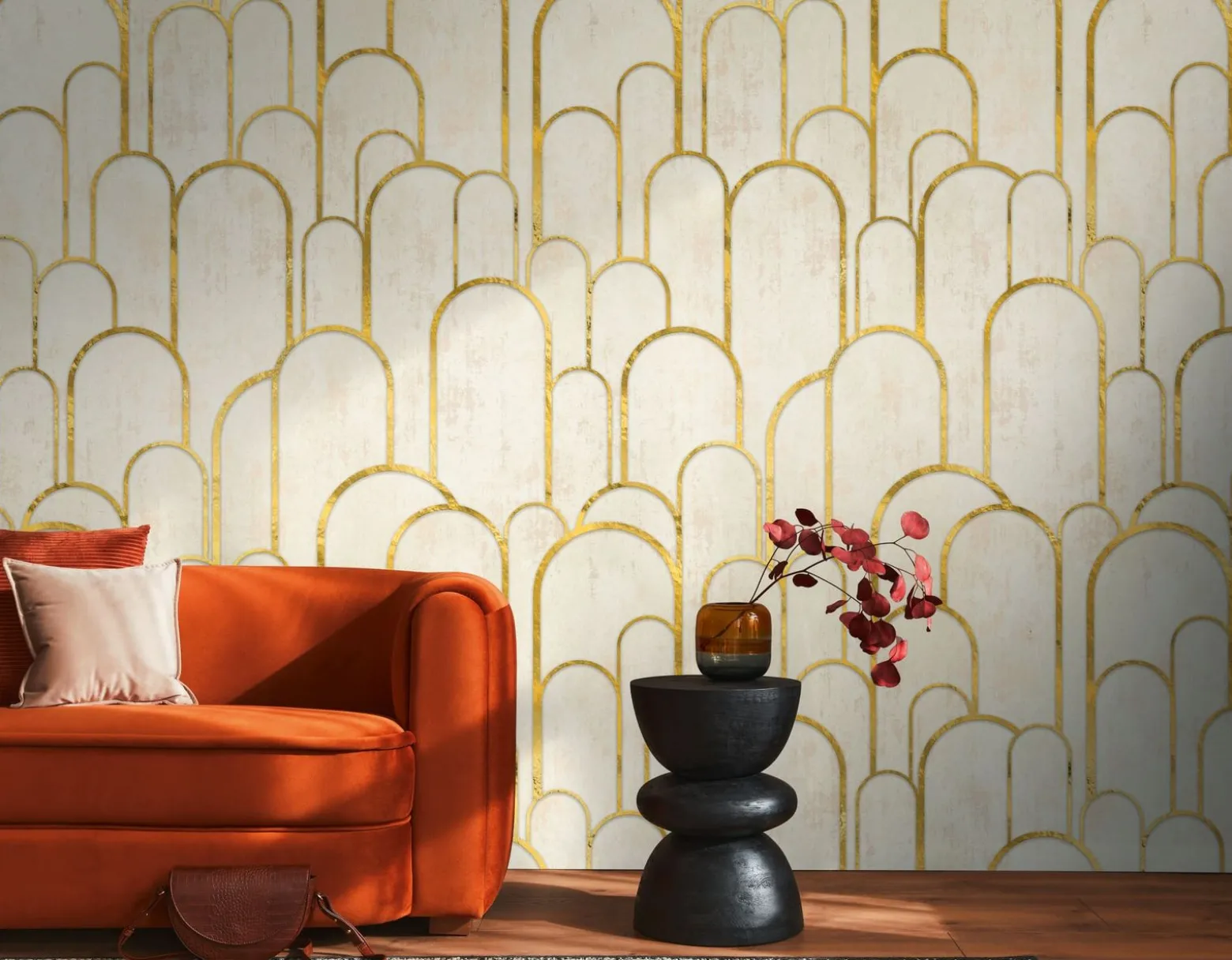 Fototapete Grafik Bögen Creme Beige Gold 39857-1
