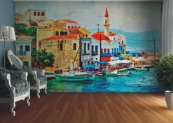 Fototapete Griechenland Hafen Promenade Kastelorizo