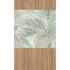 Fototapete Holzpaneele Blätter Beige Grün 39854-1