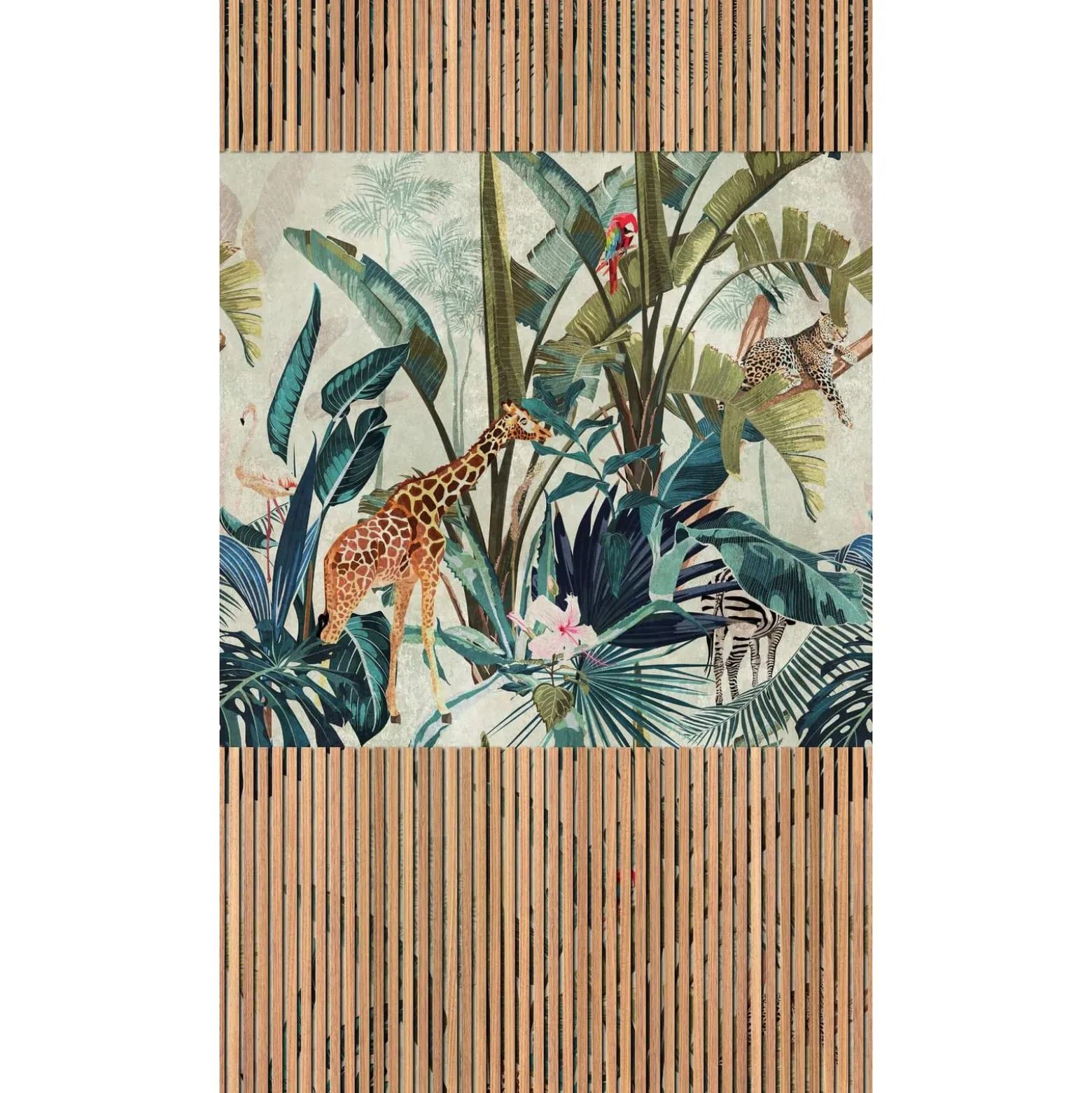 Fototapete Holzpaneele Dschungel Beige Grün 39853-1