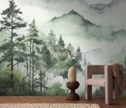Fototapete Landschaft Aquarell Weiß Grün 39899-1