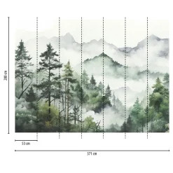 Fototapete Landschaft Aquarell Weiß Grün 39899-1