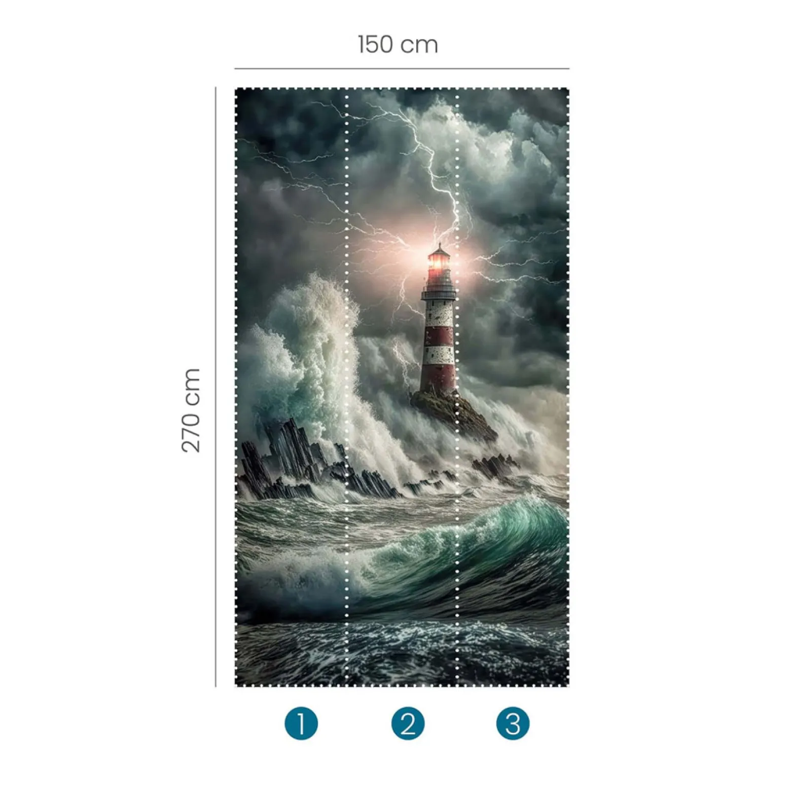 Fototapete Leuchtturm Meer Sturm Blau Grau 2526N-81
