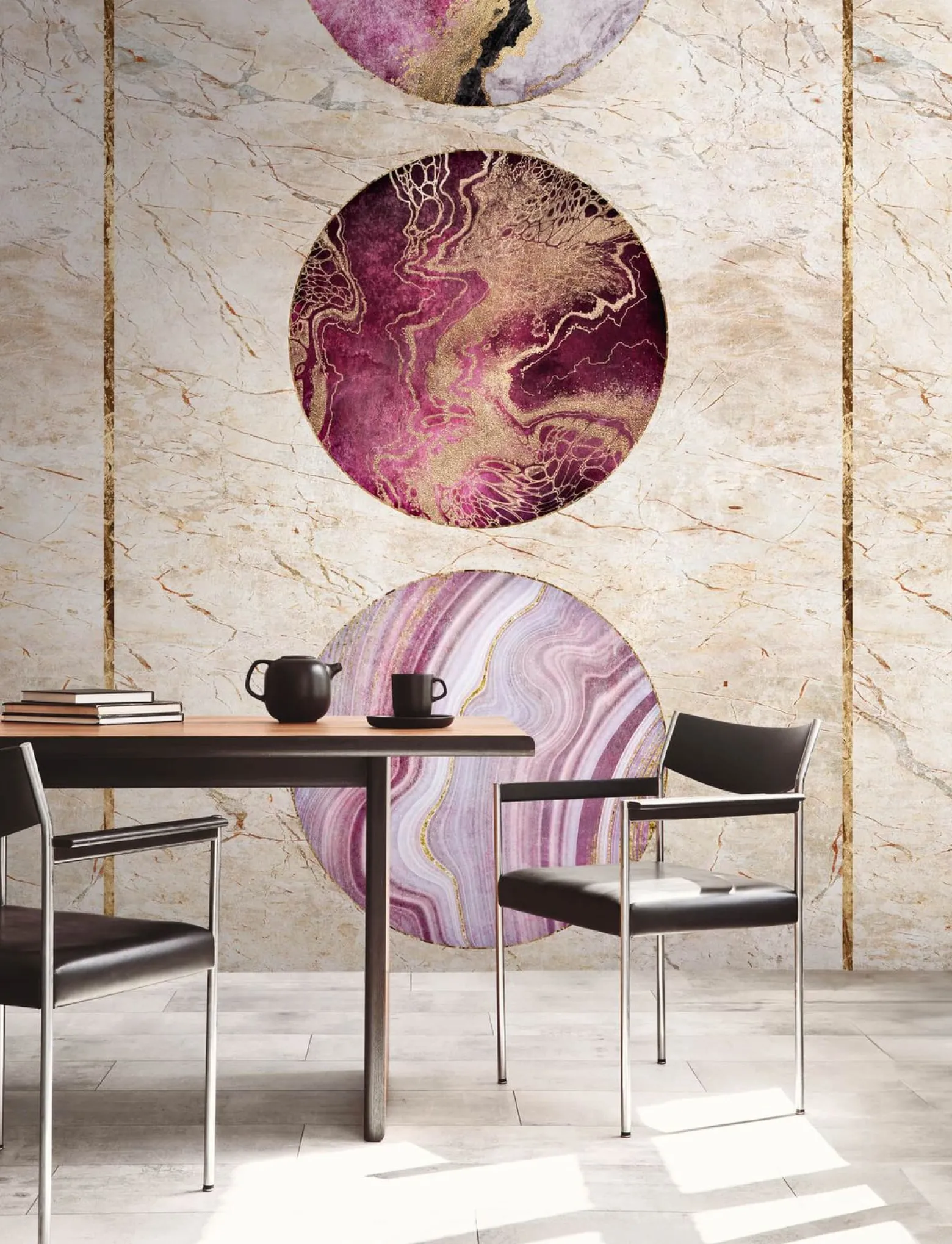 Fototapete Marmoroptik Grafisch Beige Lila Gold 39851-1