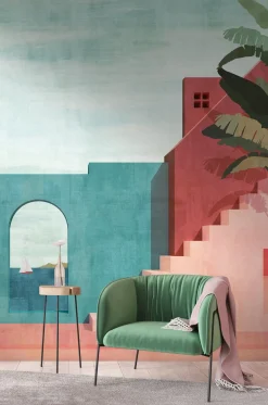 Fototapete Mediterran Gebäude Blau Rot 39889-1