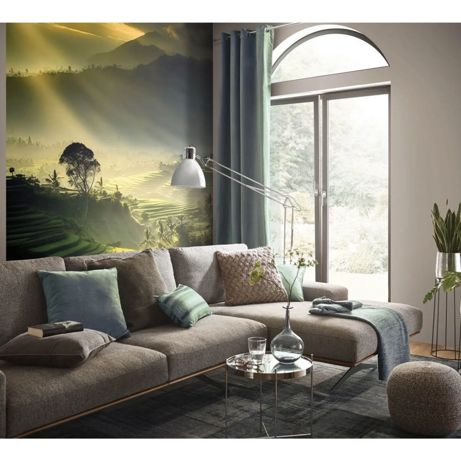 Fototapete Natur Reisfeld Haus Asien Grün 2530N-81