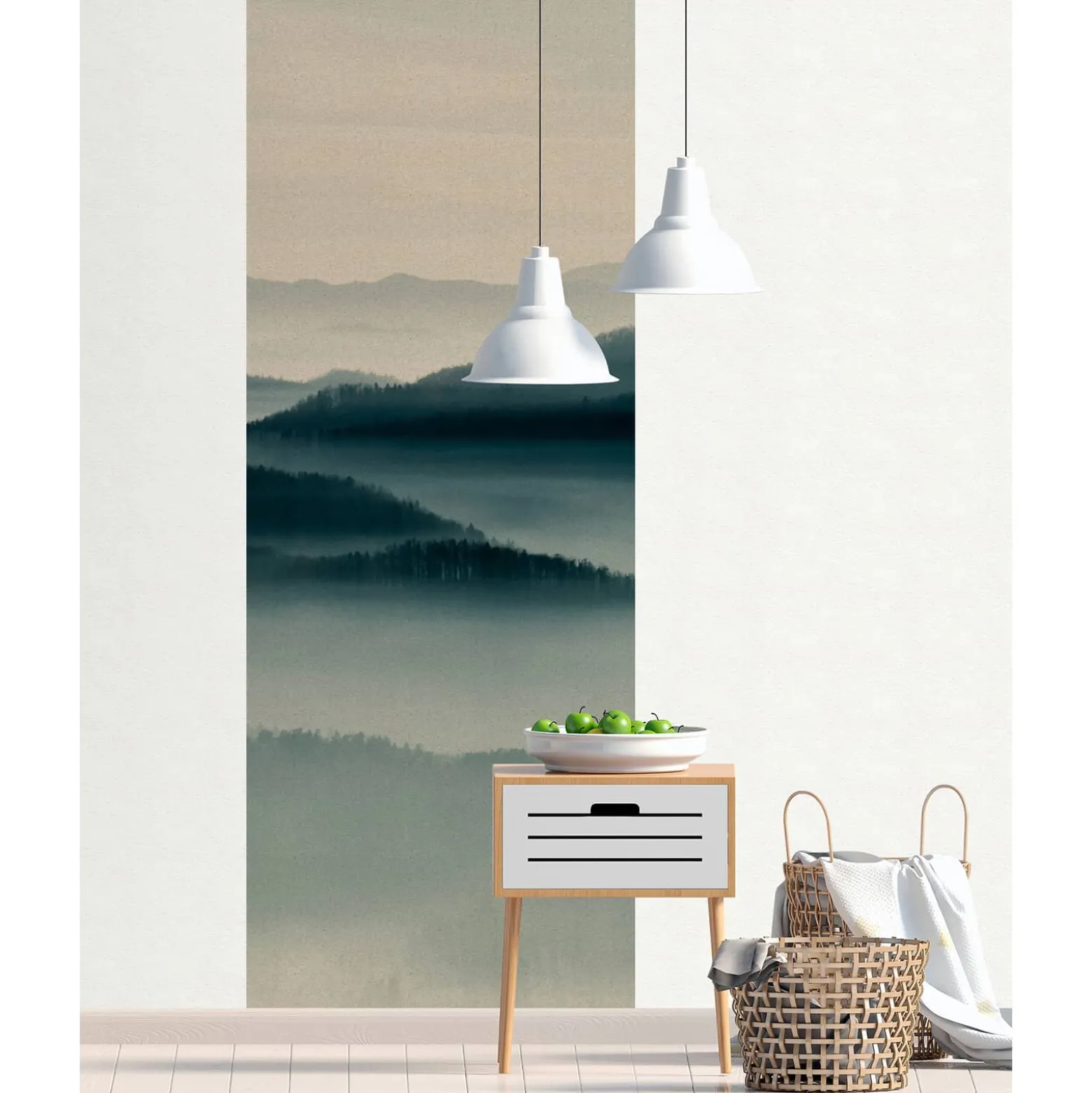 Fototapete Panel Vlies Bäume Nebel beige blau Premium