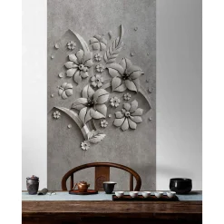 Fototapete Panel Vlies 3D Blumen Beton grau Premium