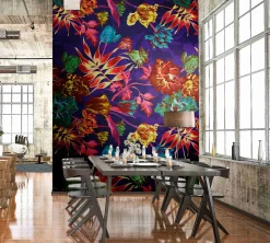 Fototapete Pflanzen Pop Art Floral lila bunt Marburg
