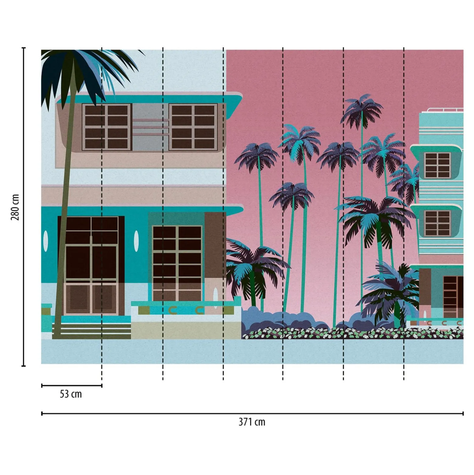 Fototapete Retro Florida Miami Blau Pink 39893-1