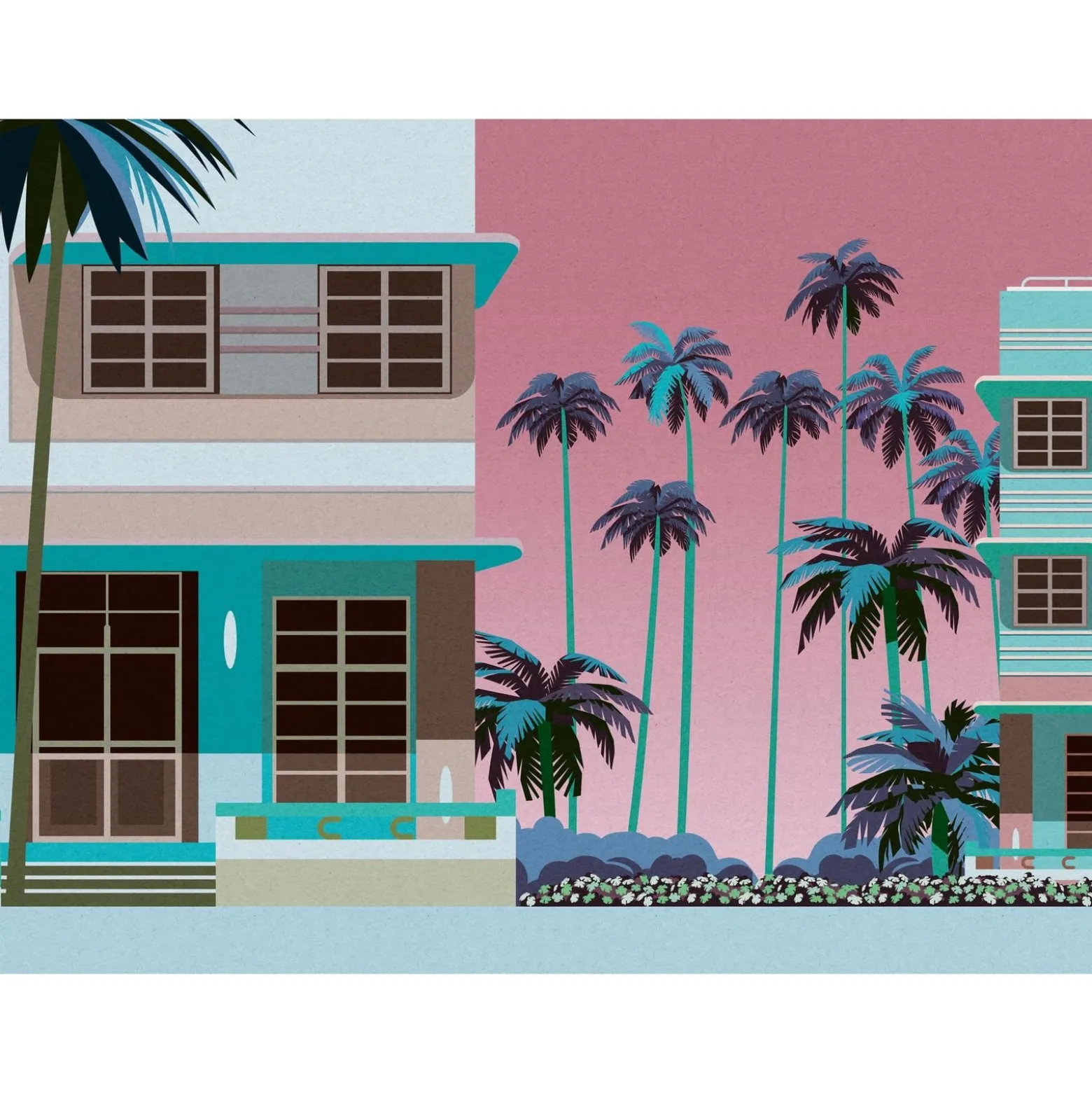 Fototapete Retro Florida Miami Blau Pink 39893-1