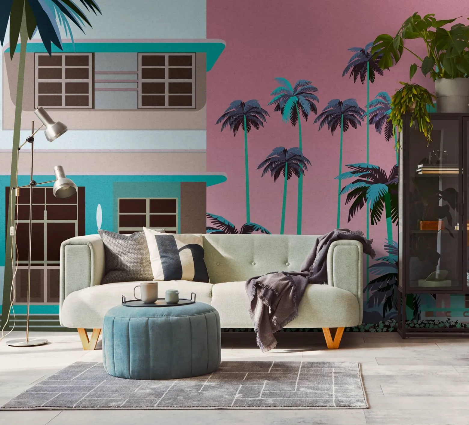 Fototapete Retro Florida Miami Blau Pink 39893-1