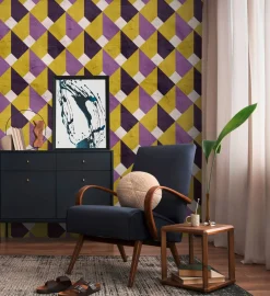 Fototapete Retro Muster Grafik Gelb Lila 39849-1