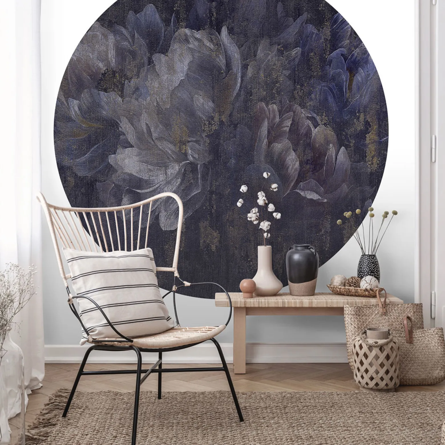 Fototapete rund Guido Maria Kretschmer Blumen Vintage blau