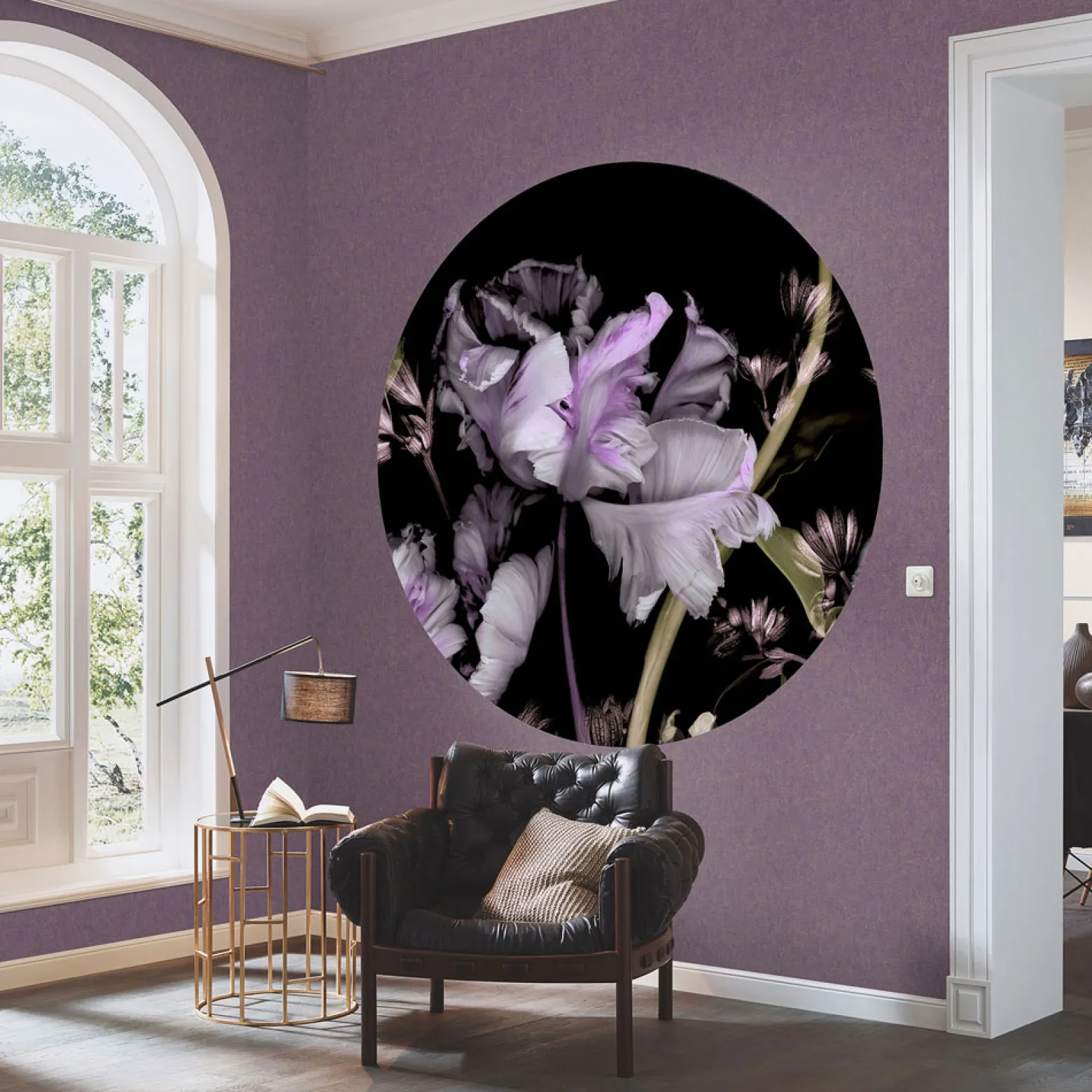 Fototapete rund Guido Maria Kretschmer Floral schwarz lila