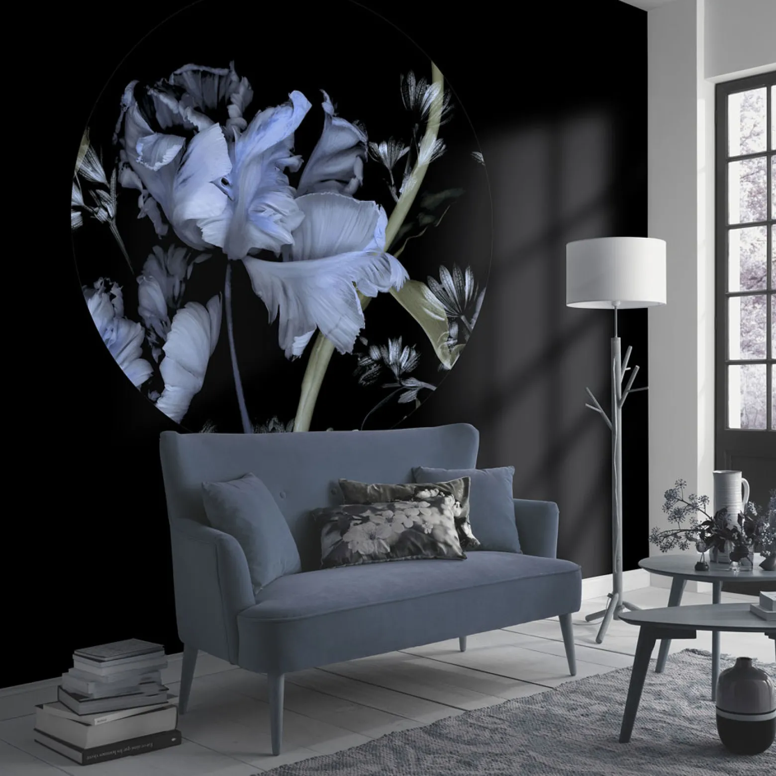Fototapete rund Guido Maria Kretschmer Floral blau schwarz