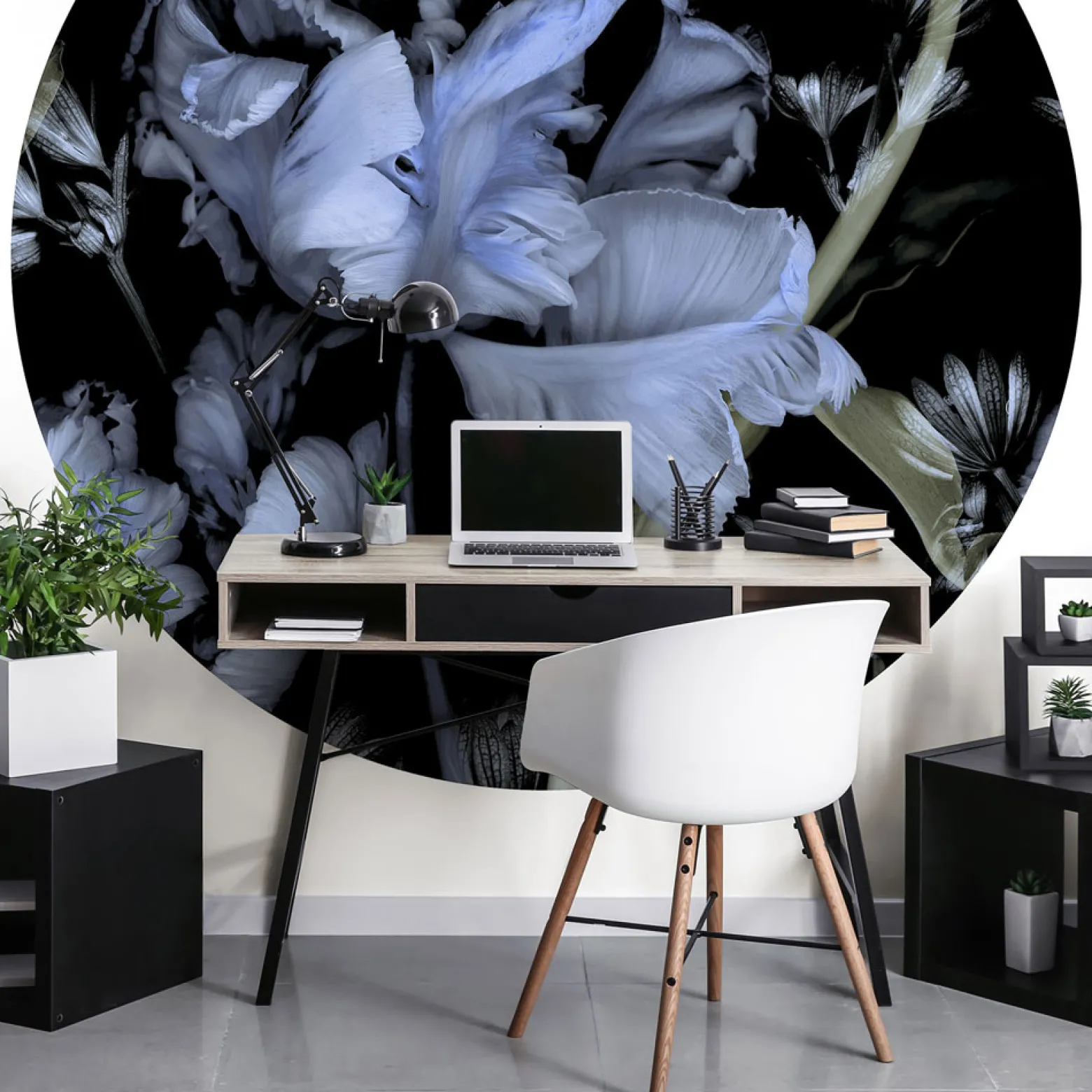 Fototapete rund Guido Maria Kretschmer Floral blau schwarz