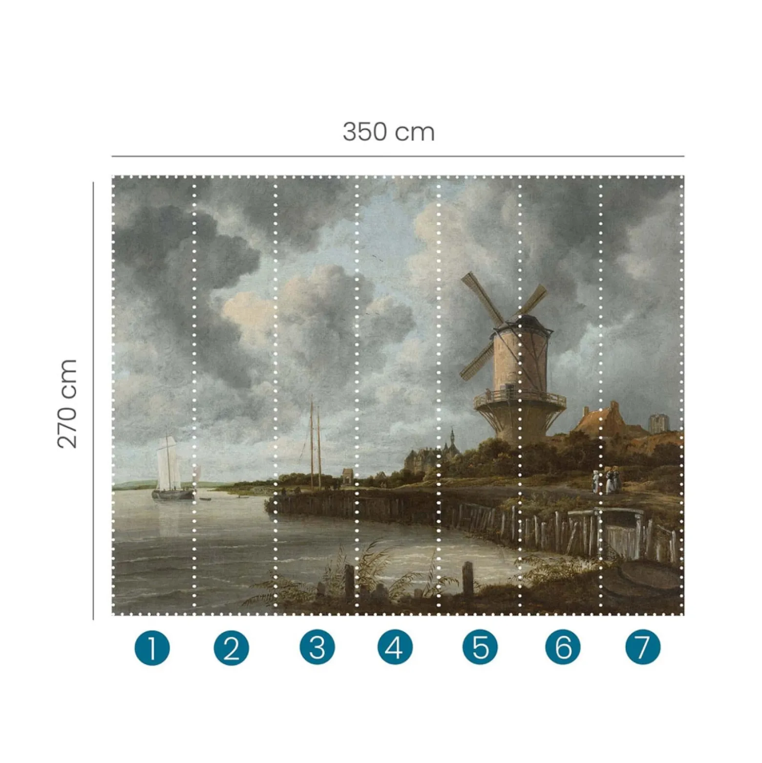 Fototapete Strand Schiff Windmühle Grau Braun 2504V-11