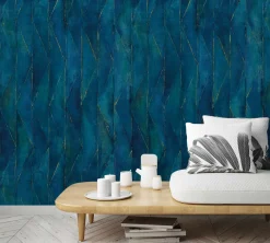 Fototapete Textil Vintage Dreiecke Grafisch blau Marburg