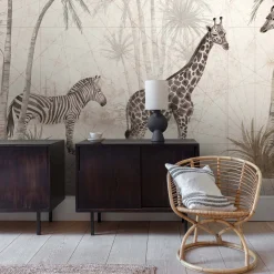 Fototapete Tiere Palmen Grafik Beige Grau Creme ML1501