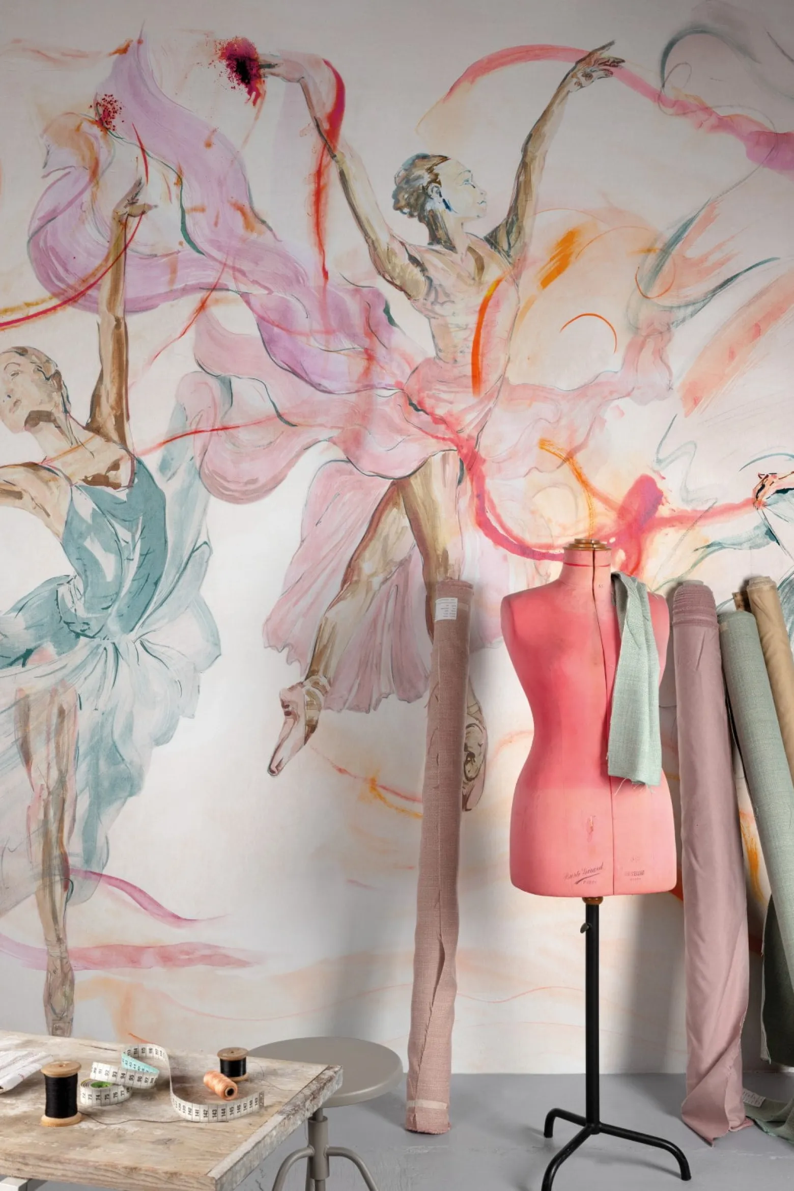 Fototapete Tänzerinnen Aquarell Weiß Rosa Blau ML2201