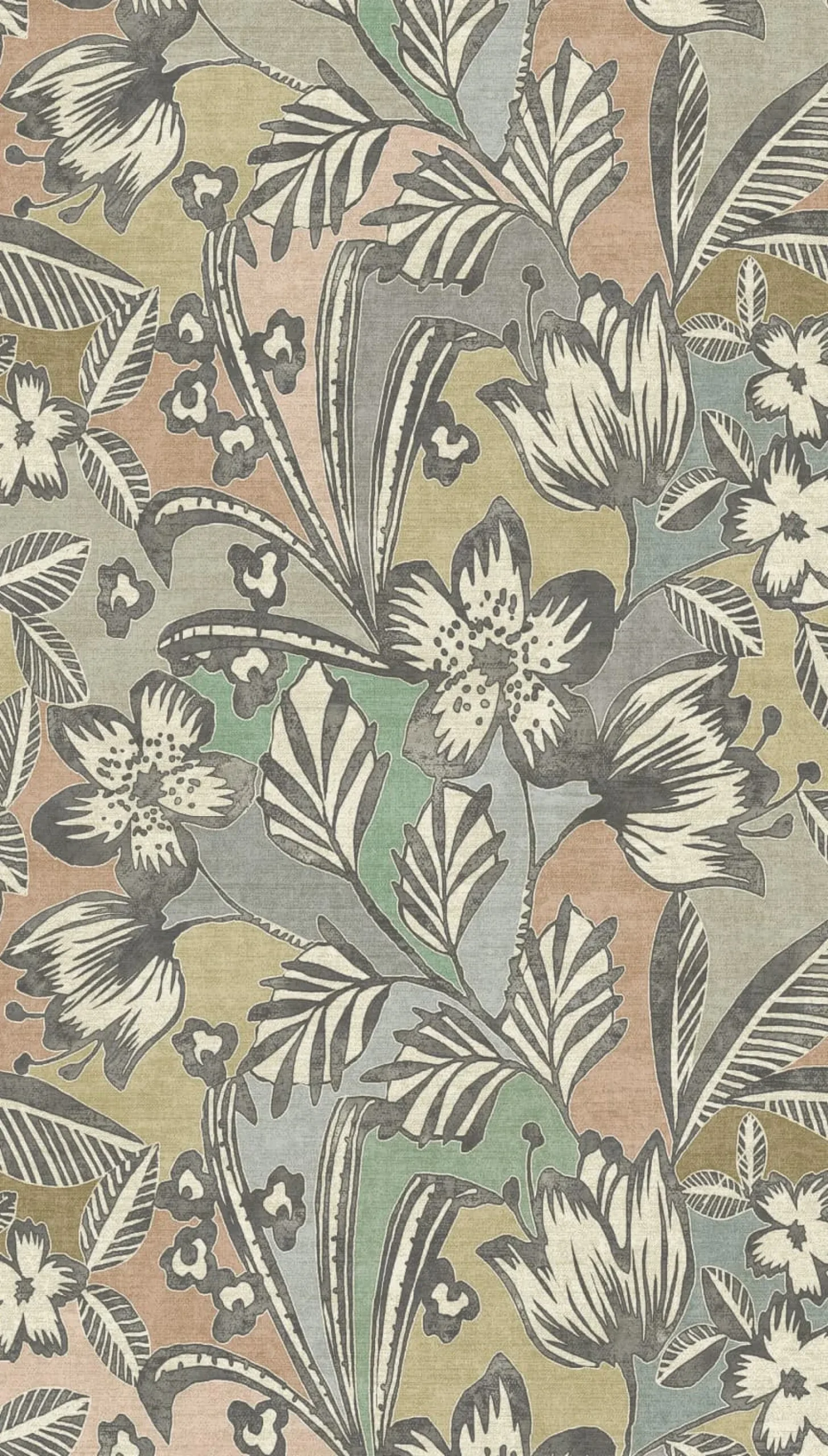Fototapete Tropisch Floral Grau Blau Rot ML4501