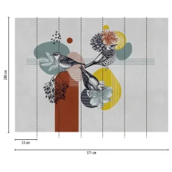 Fototapete Vögel Abstrakt Grafik Grau Bunt 39910-1