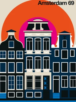 Fototapete Vlies Amsterdam Skyline Retro orange